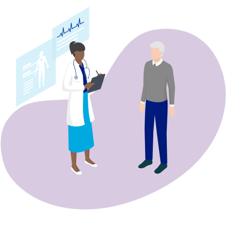 Illustration of a female doctor speaking with a male patient