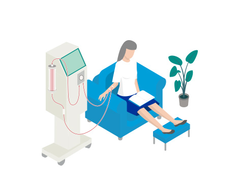Illustration of a patient participating in in-home haemodialysis